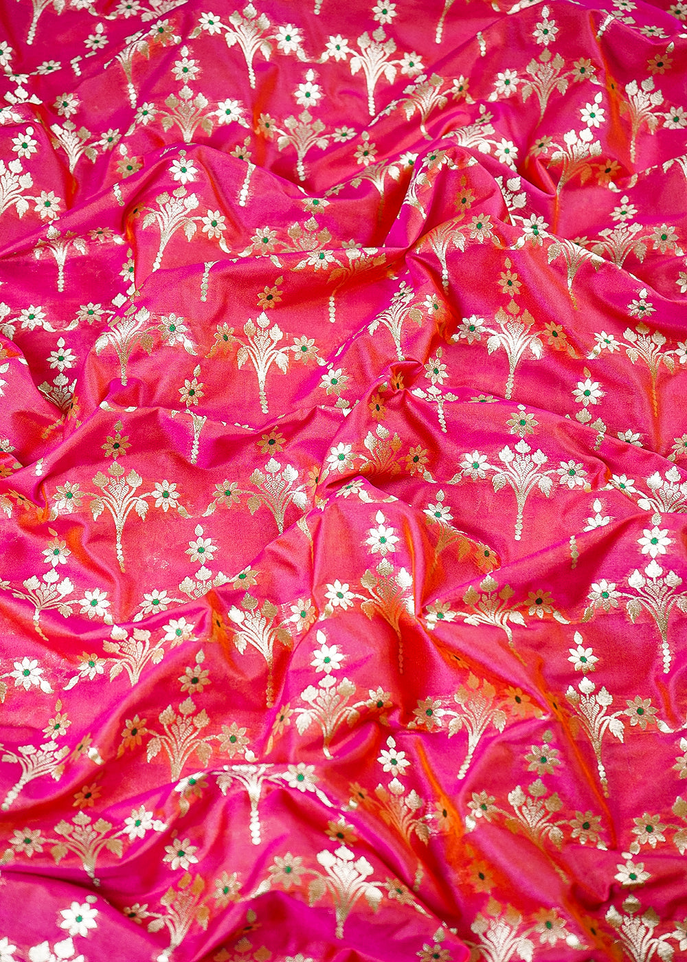 Pink Banarasi Brocade Fabric With All Over Thread And Zari Handloom 23811