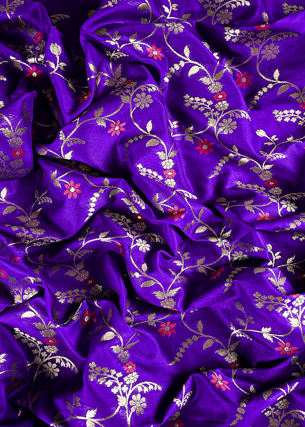 Violet Banarasi Brocade Fabric With All Over Thread And Golden Zari Handloom 23812