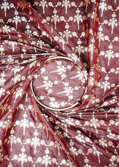 Chocolate Brown Banarasi Brocade Fabric With All Over Thread And Zari Handloom 23814