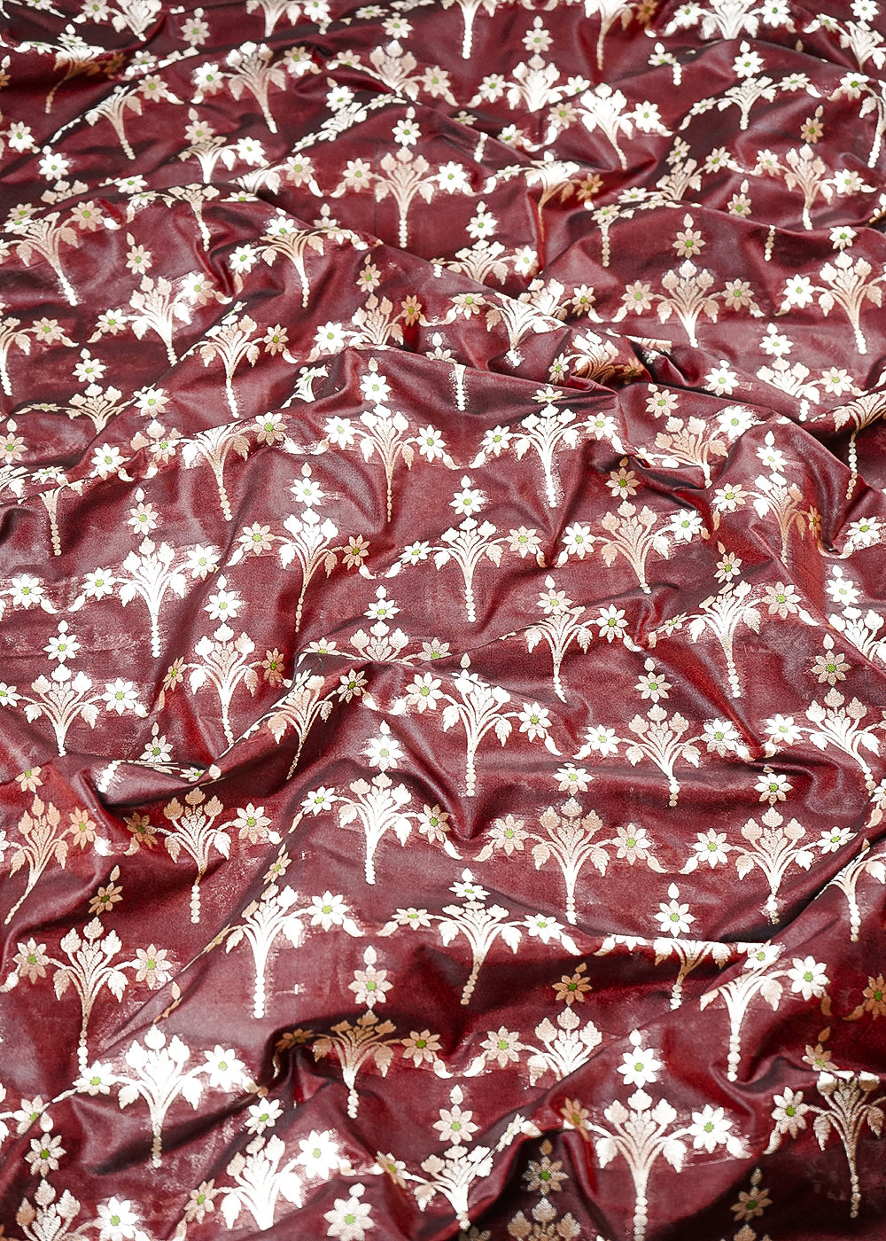Chocolate Brown Banarasi Brocade Fabric With All Over Thread And Zari Handloom 23814