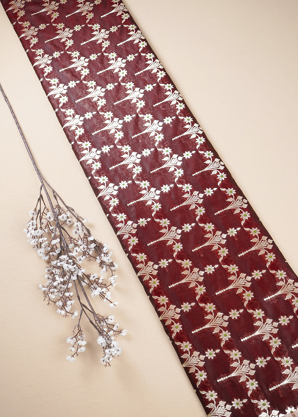 Chocolate Brown Banarasi Brocade Fabric With All Over Thread And Zari Handloom 23814