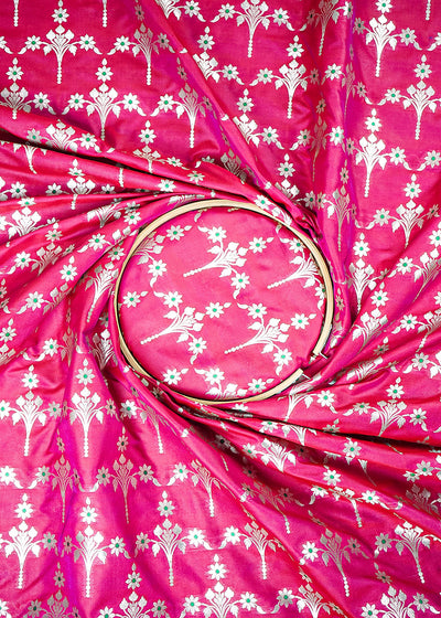 Dark Pink Banarasi Brocade Fabric With All Over Thread And Zari Handloom 23815