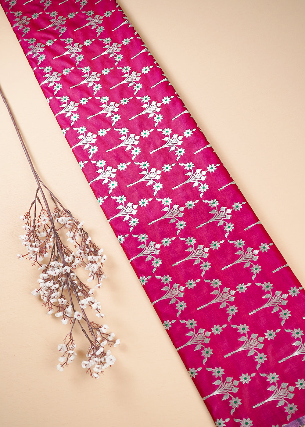 Dark Pink Banarasi Brocade Fabric With All Over Thread And Zari Handloom 23815