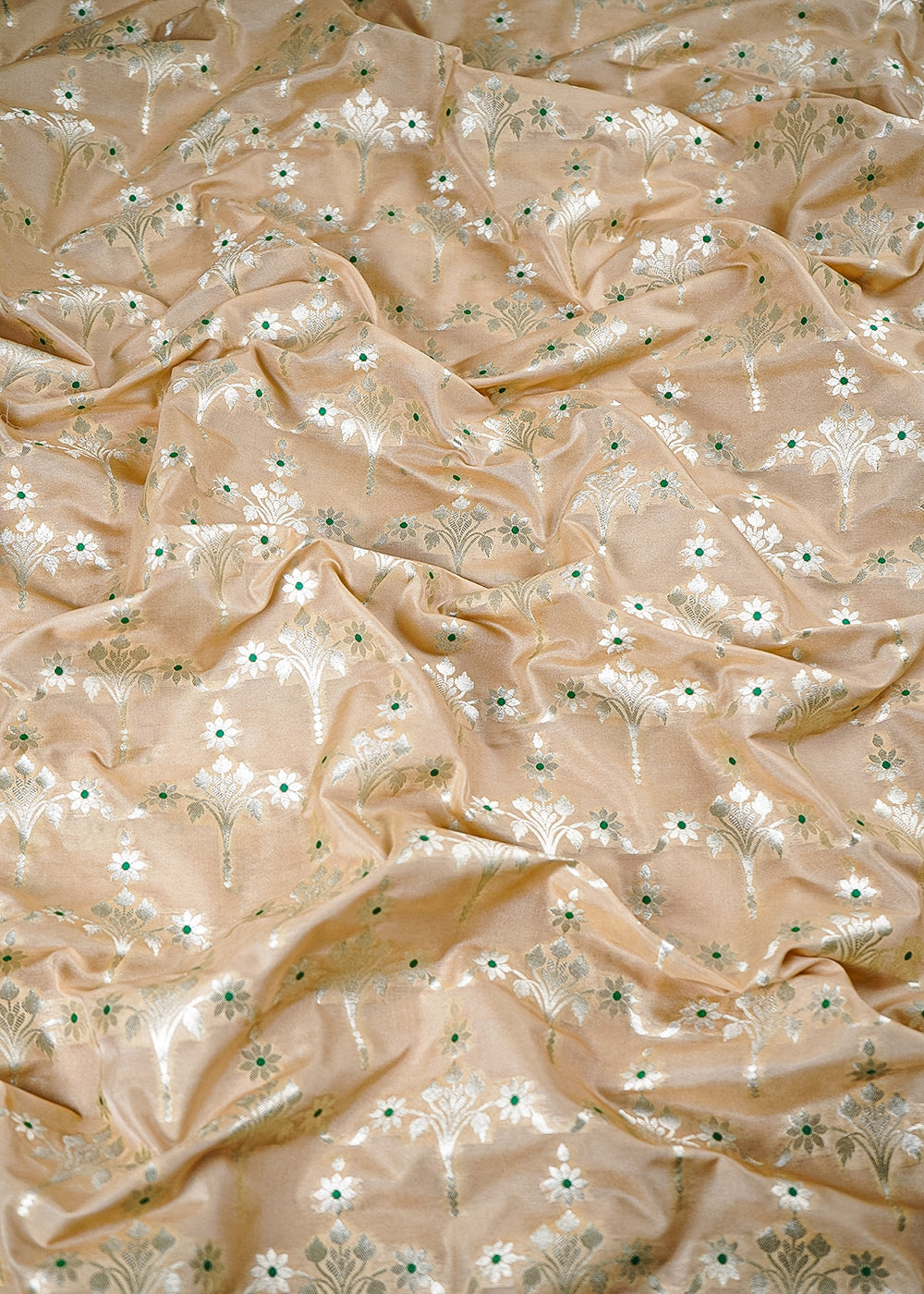 Beige Banarasi Brocade Fabric With All Over Thread And Zari Handloom 23816