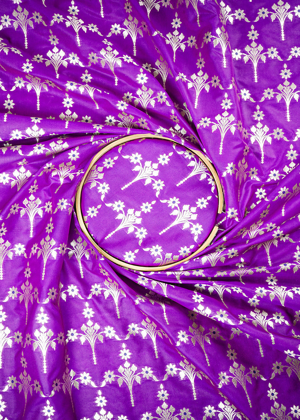 Purple Banarasi Brocade Fabric With All Over Thread And Zari Handloom 23817
