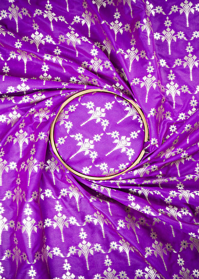 Purple Banarasi Brocade Fabric With All Over Thread And Zari Handloom 23817