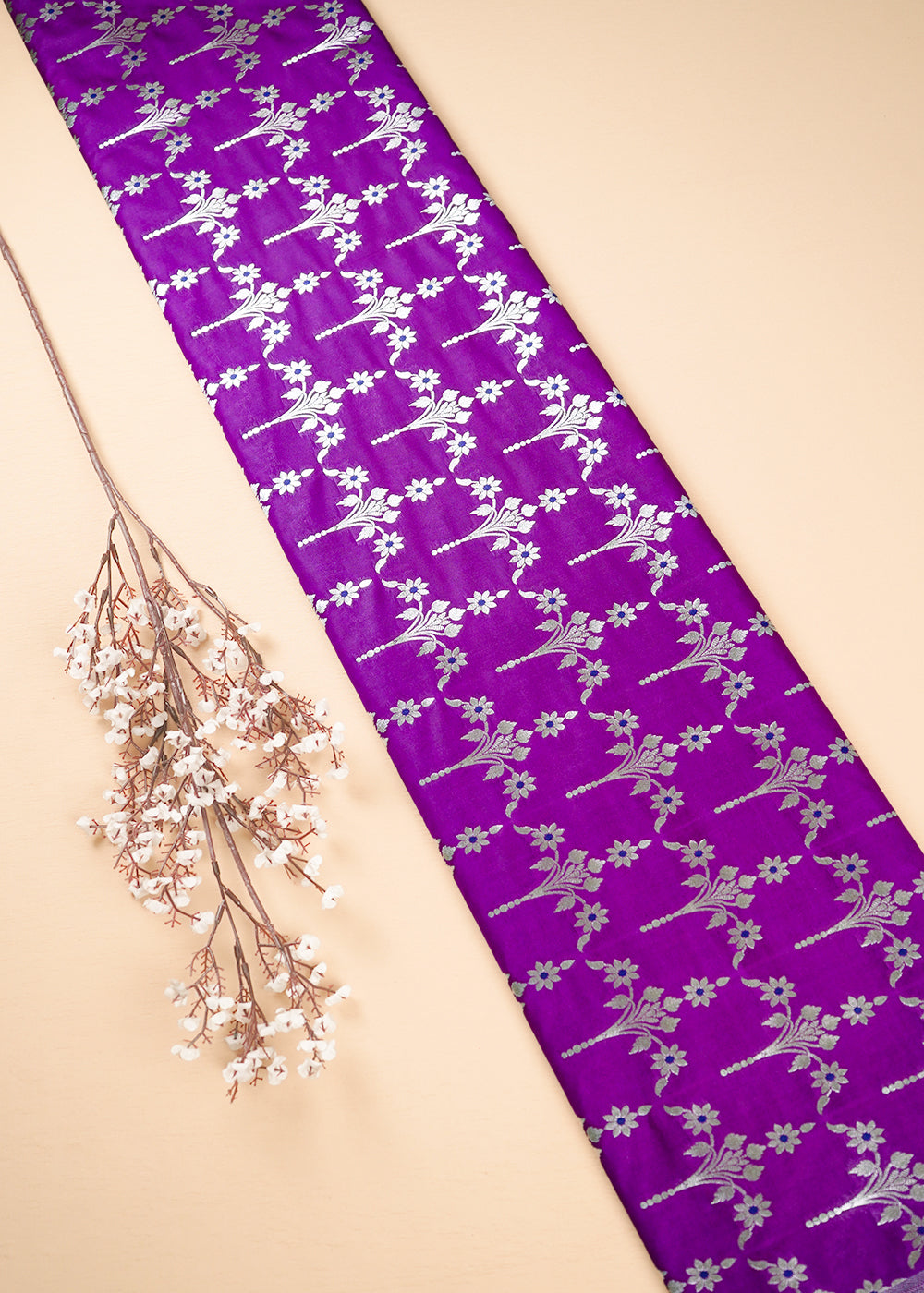 Purple Banarasi Brocade Fabric With All Over Thread And Zari Handloom 23817
