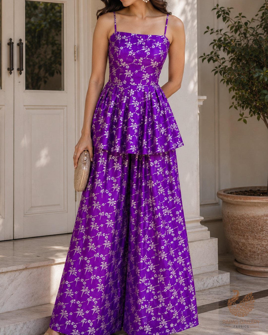 Purple Banarasi Brocade Fabric With All Over Thread And Zari Handloom 23817