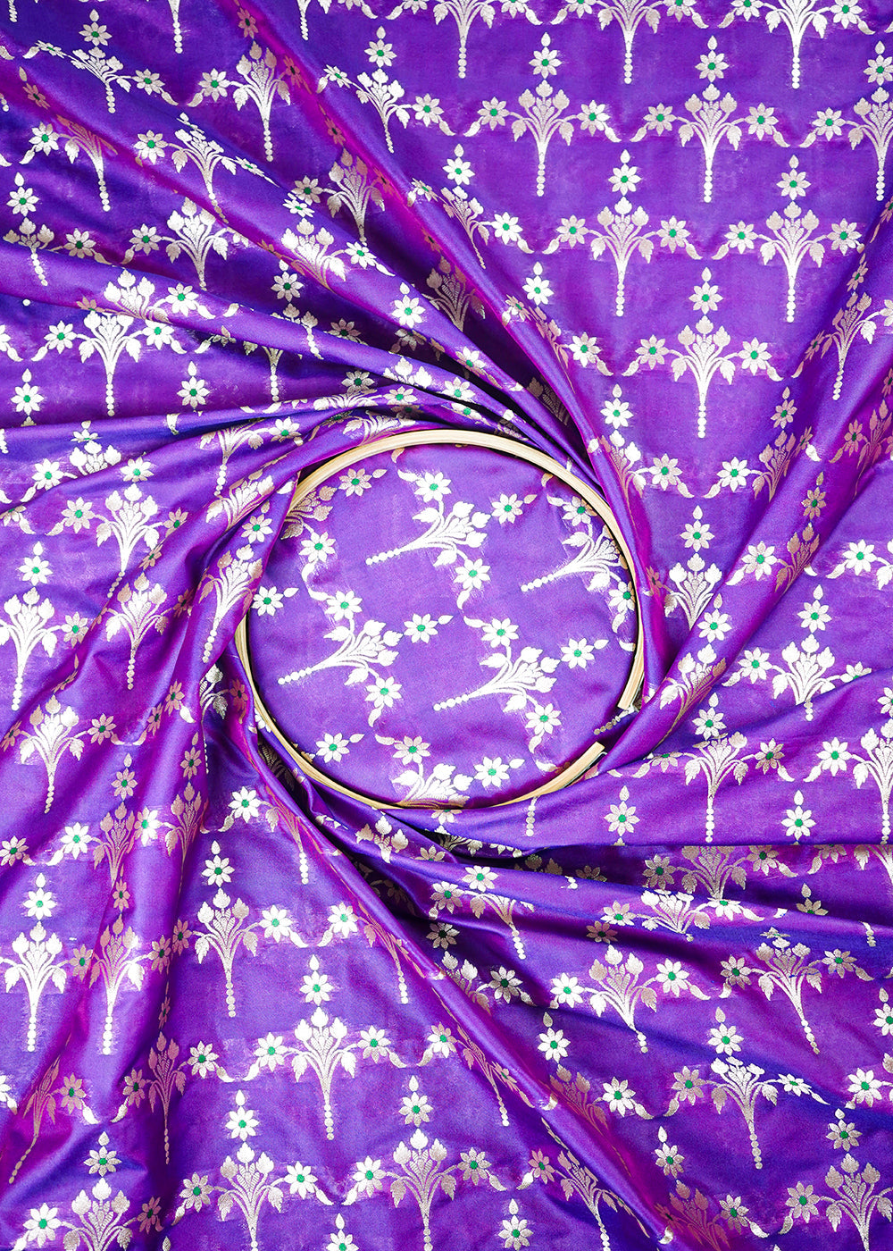 Dark Purple Banarasi Brocade Fabric With All Over Thread And Zari Handloom 23818