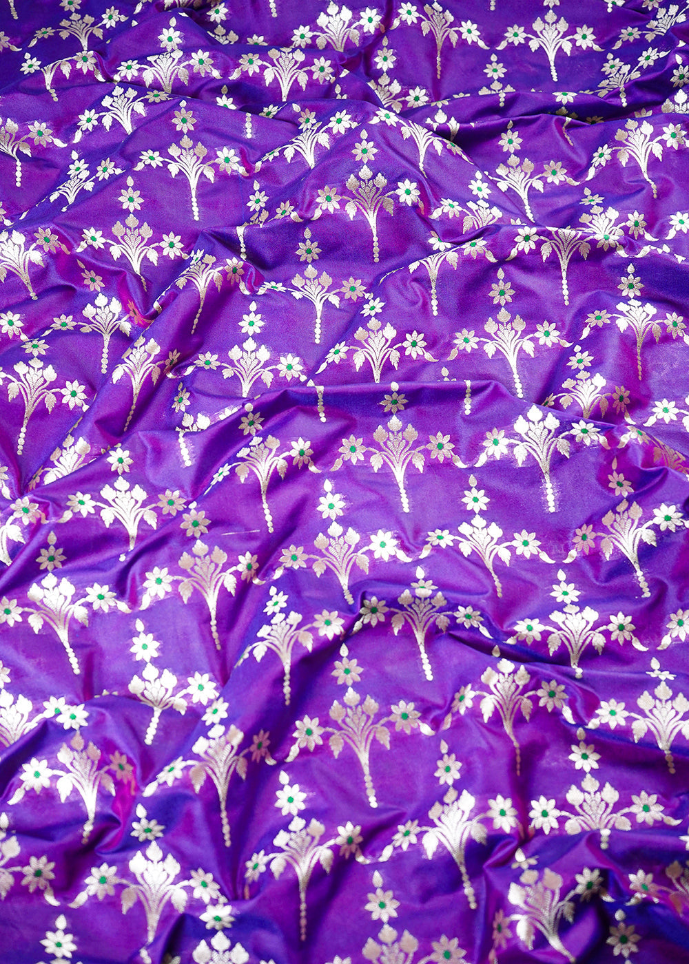 Dark Purple Banarasi Brocade Fabric With All Over Thread And Zari Handloom 23818