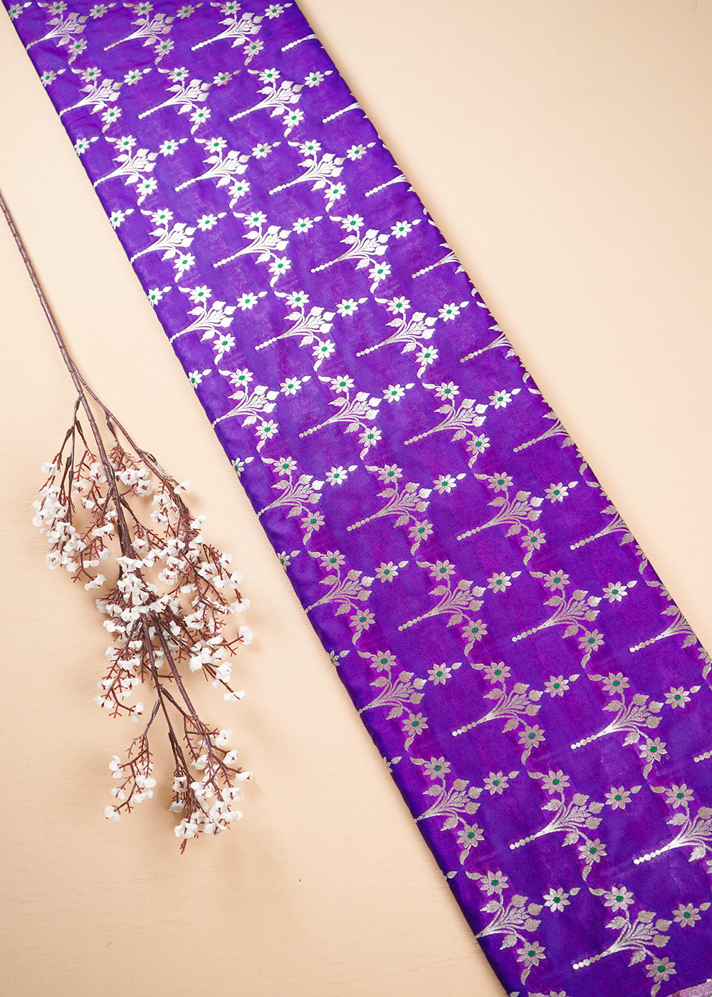 Dark Purple Banarasi Brocade Fabric With All Over Thread And Zari Handloom 23818