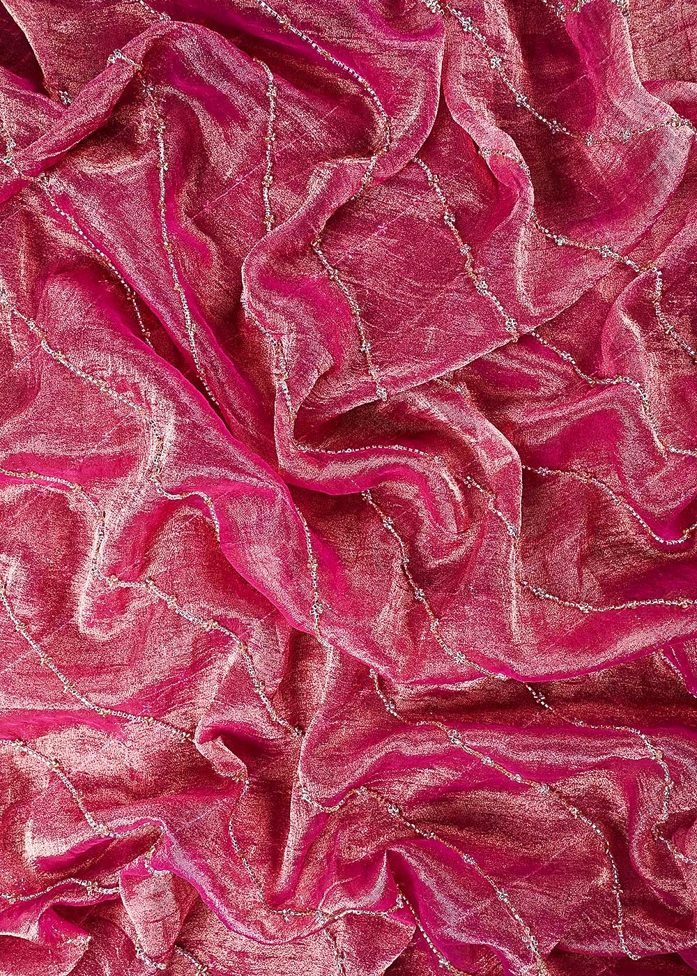 Pink Crushed Tissue Fabric With All Over Katdana Work 23922