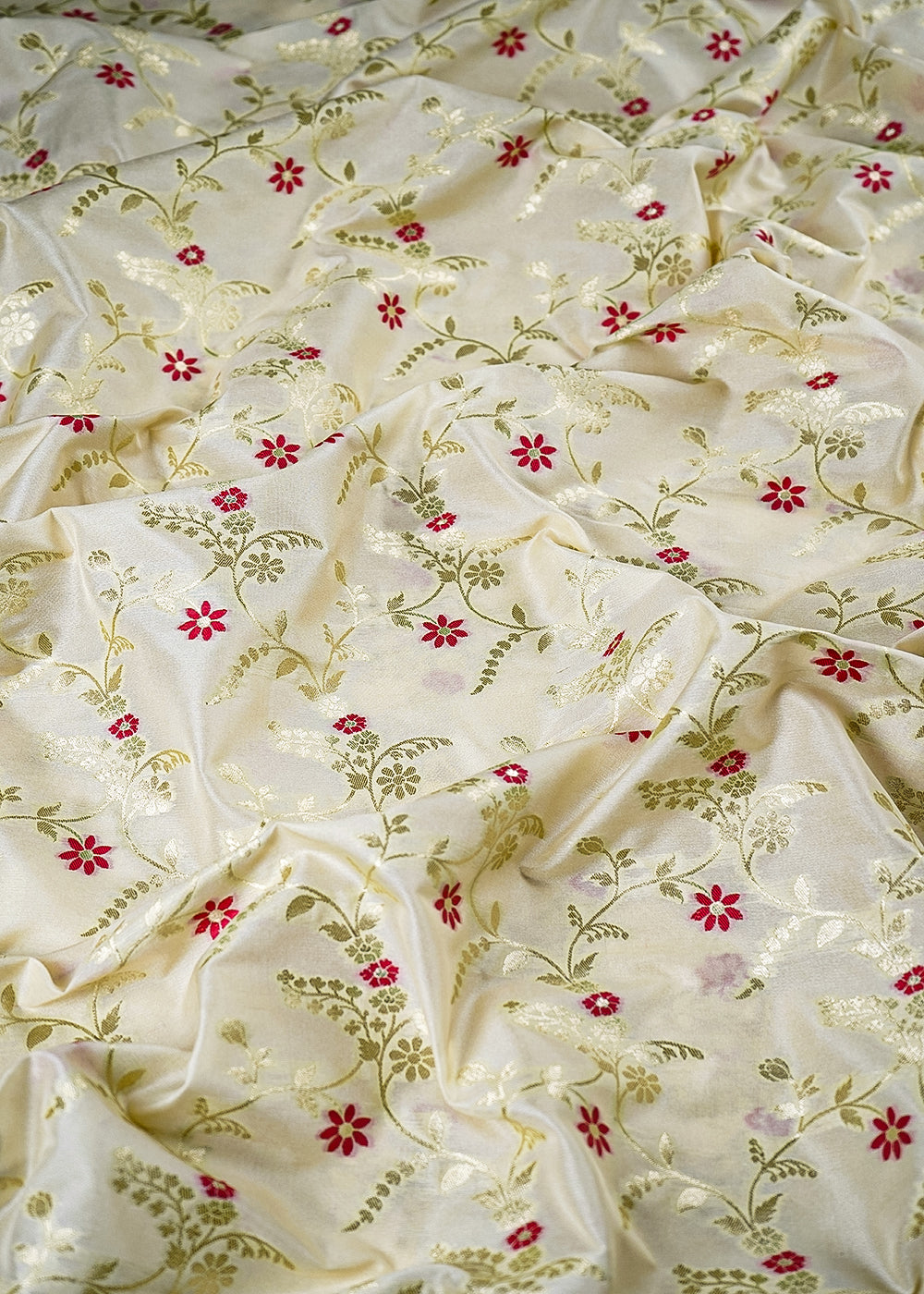 Light Green Banarasi Brocade Fabric With All Over Thread And Golden Zari Handloom 23823