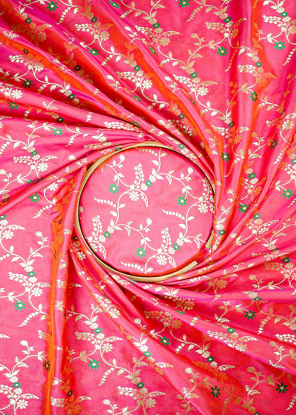 Pink Banarasi Brocade Fabric With All Over Thread And Golden Zari Handloom 23825