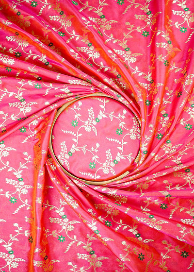 Pink Banarasi Brocade Fabric With All Over Thread And Golden Zari Handloom 23825