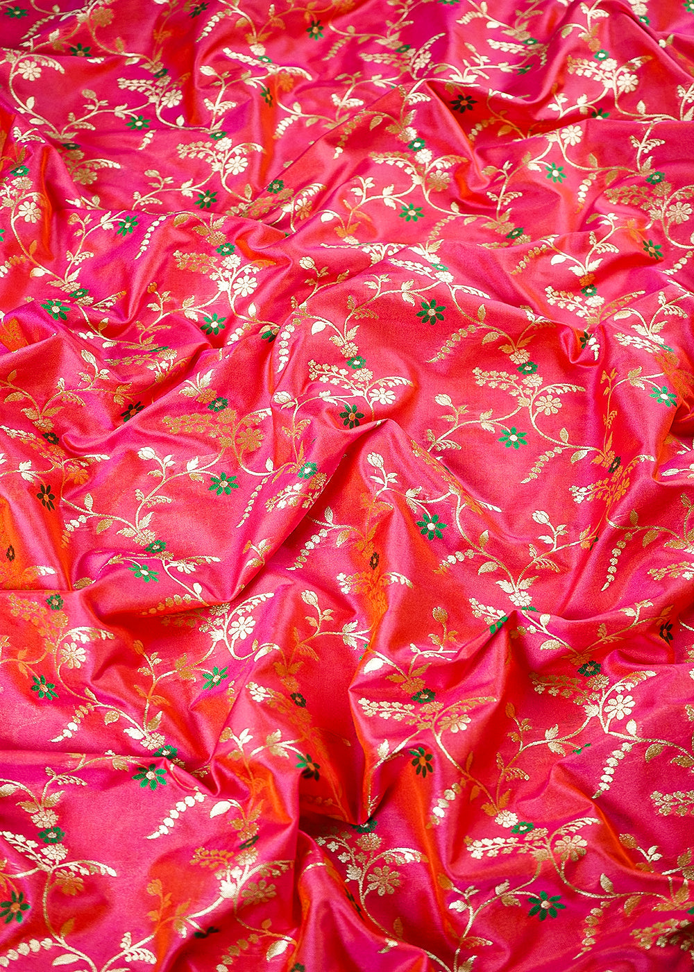 Pink Banarasi Brocade Fabric With All Over Thread And Golden Zari Handloom 23825