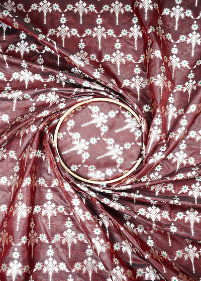 Chocolate Brown Banarasi Brocade Fabric With All Over Thread And Zari Handloom 23827
