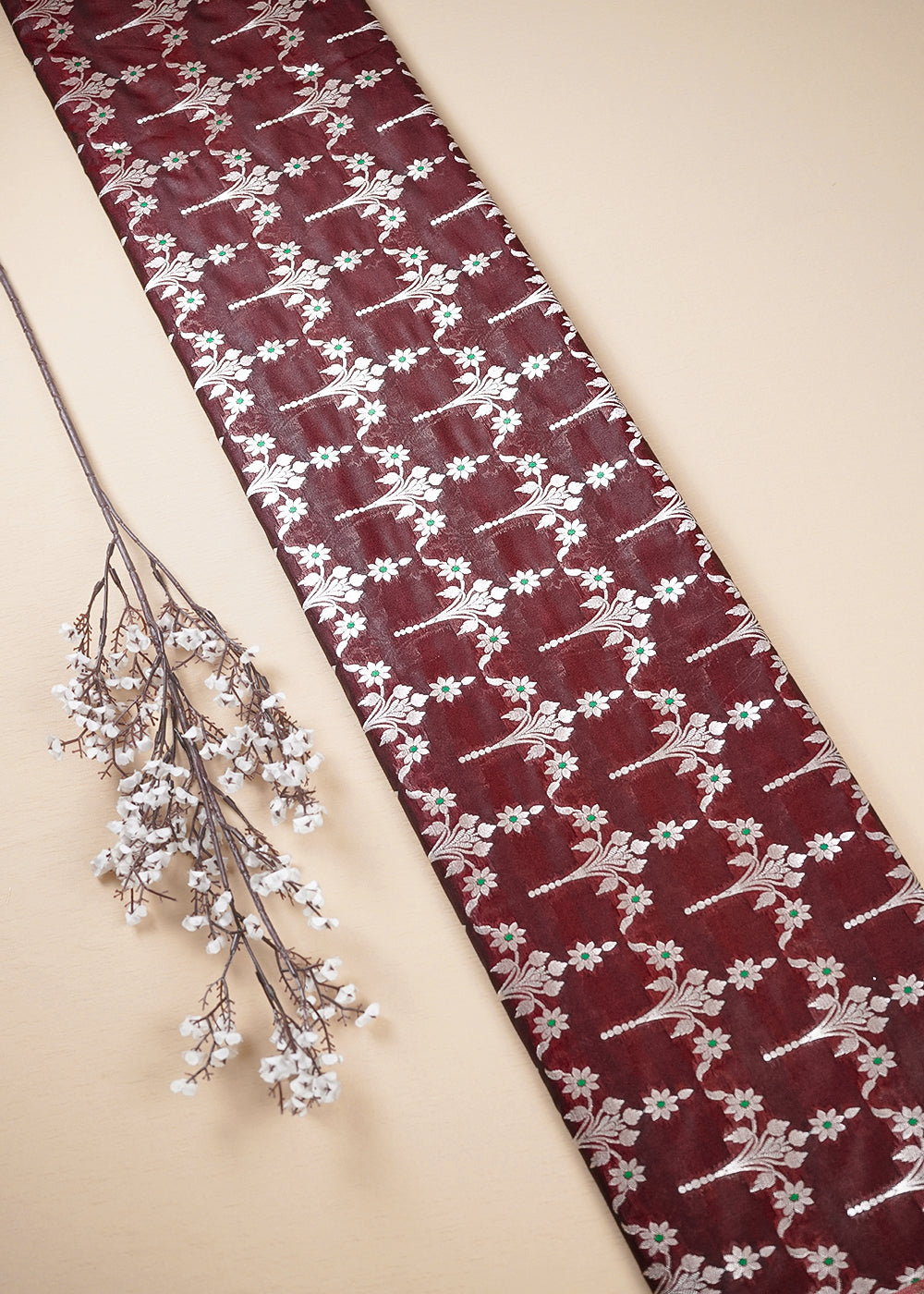 Chocolate Brown Banarasi Brocade Fabric With All Over Thread And Zari Handloom 23827