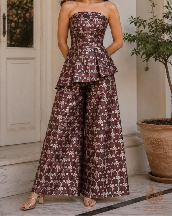 Chocolate Brown Banarasi Brocade Fabric With All Over Thread And Zari Handloom 23827
