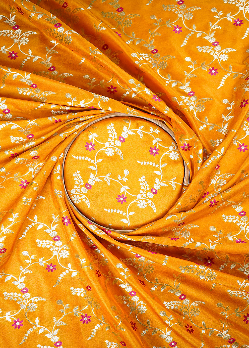 Yellow Banarasi Brocade Fabric With All Over Thread And Golden Zari Handloom 23828