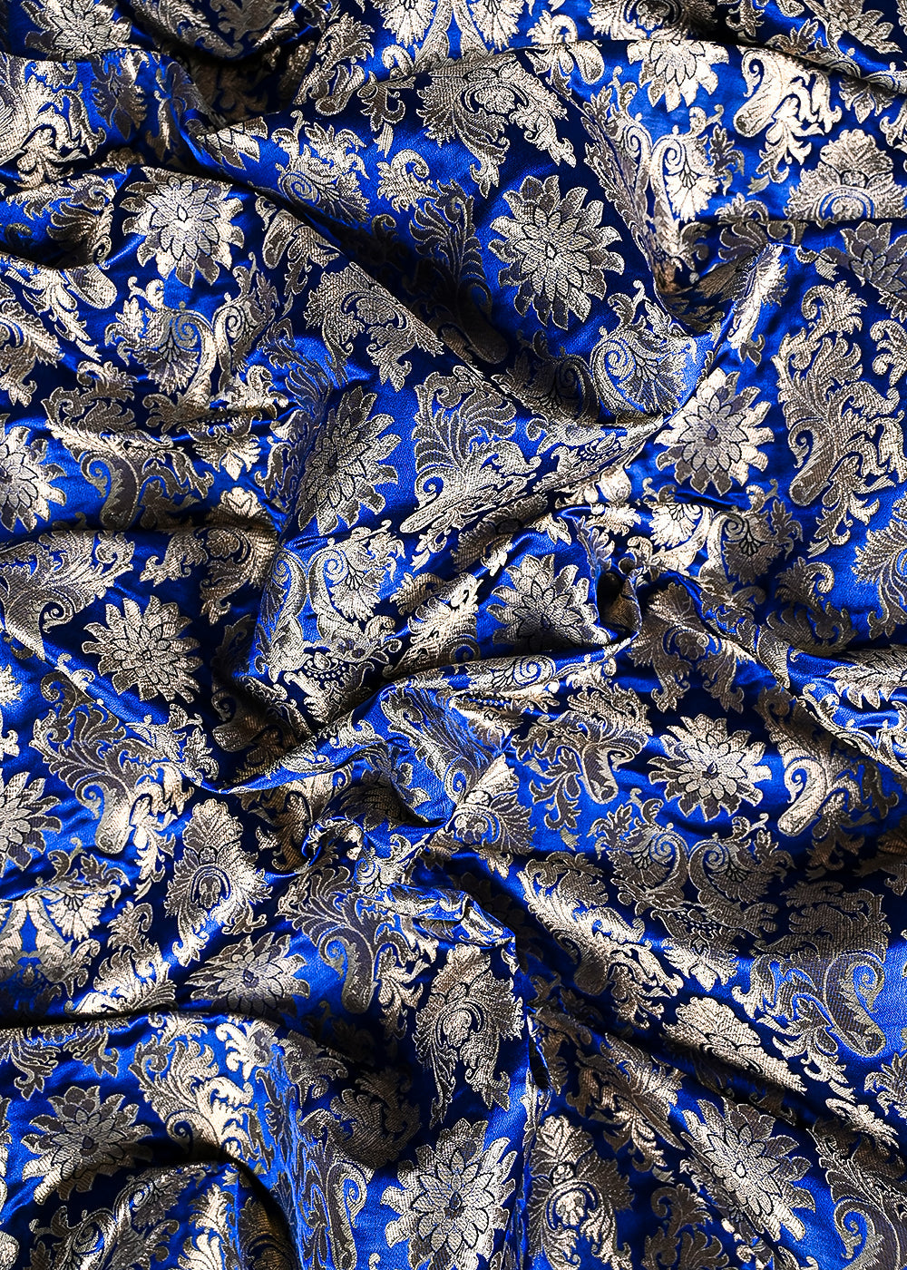 Blue Banarasi Brocade Fabric With All Over Thread And Golden Zari Handloom 23830