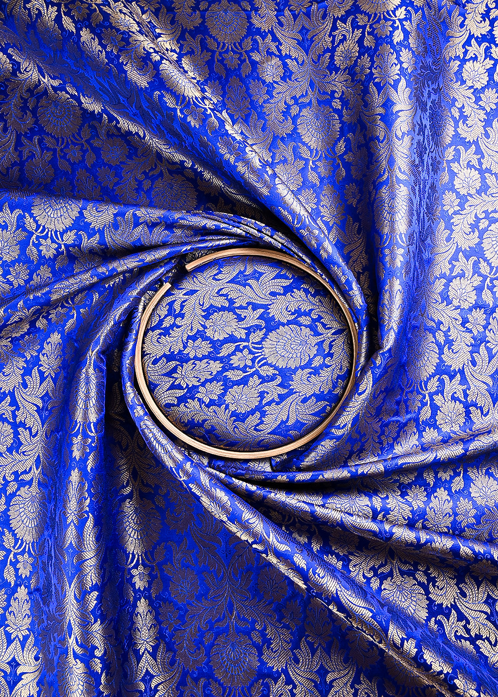 Royal Blue Banarasi Brocade Fabric With All Over Thread And Zari Handloom 23835