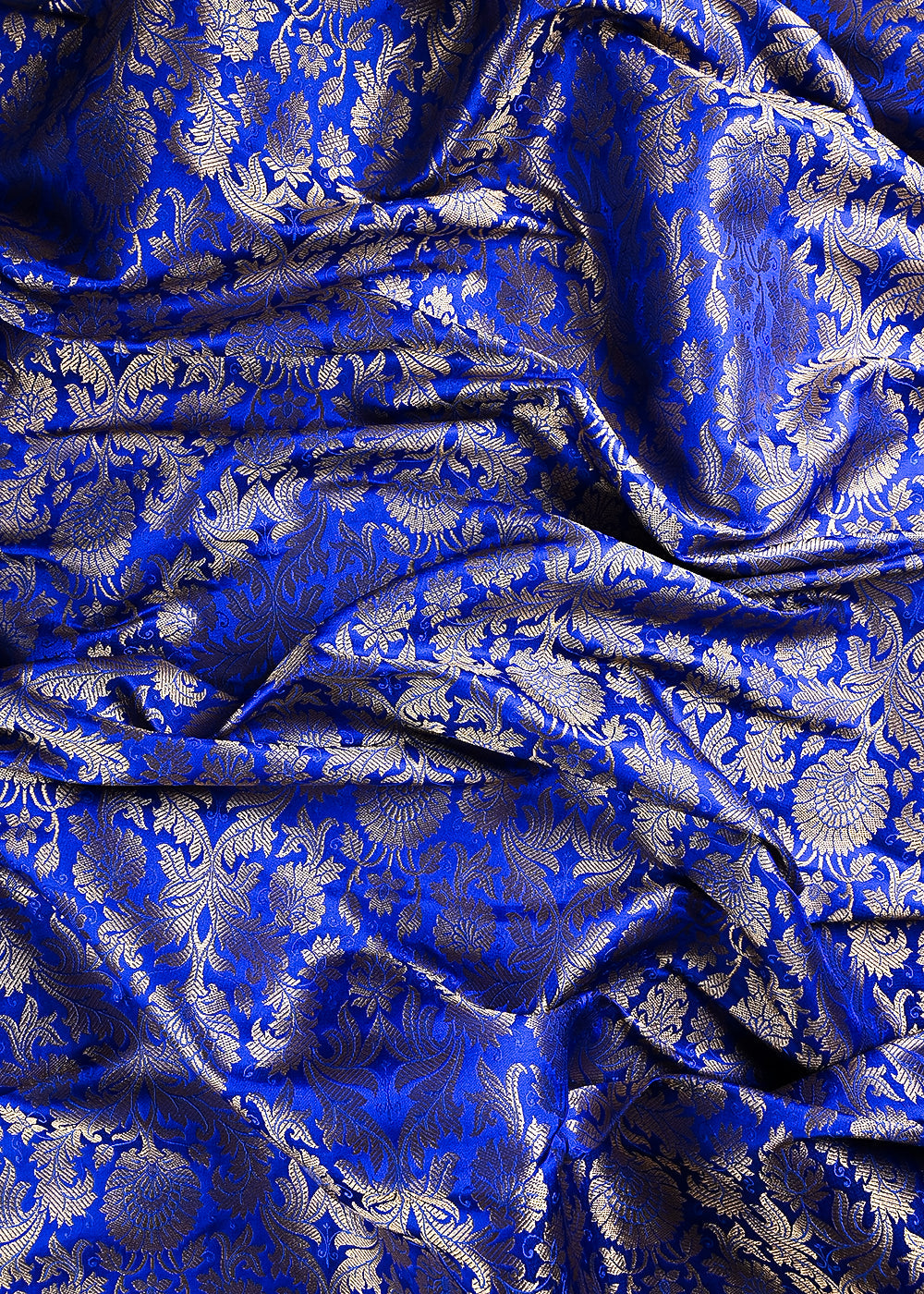 Royal Blue Banarasi Brocade Fabric With All Over Thread And Zari Handloom 23835