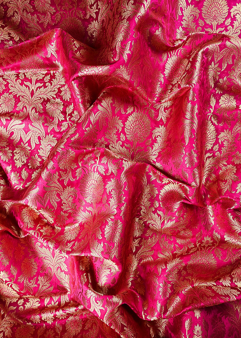 Rani Pink Banarasi Brocade Fabric With All Over Thread And Zari Handloom 23836
