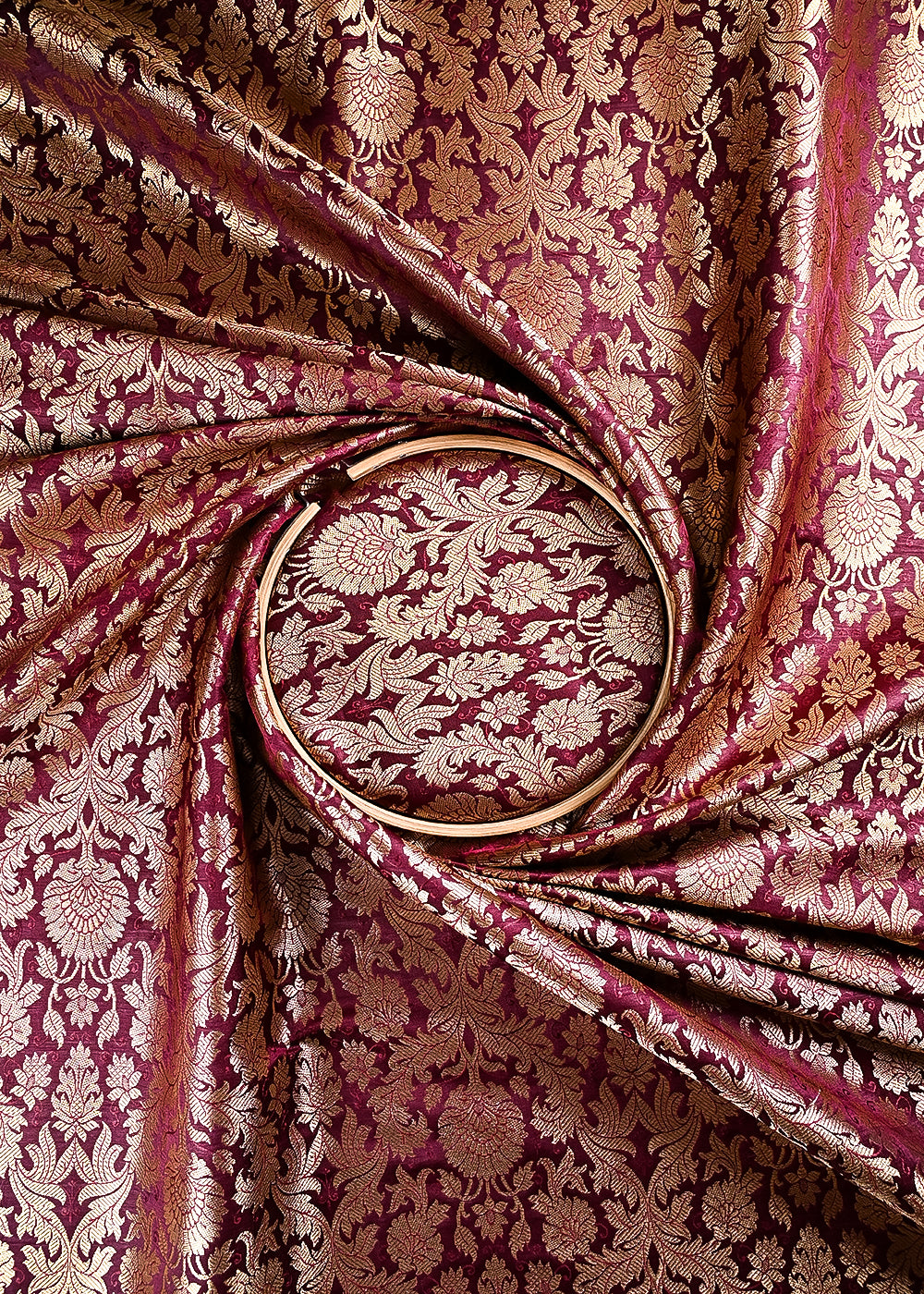 Wine Banarasi Brocade Fabric With All Over Thread And Zari Handloom 23837