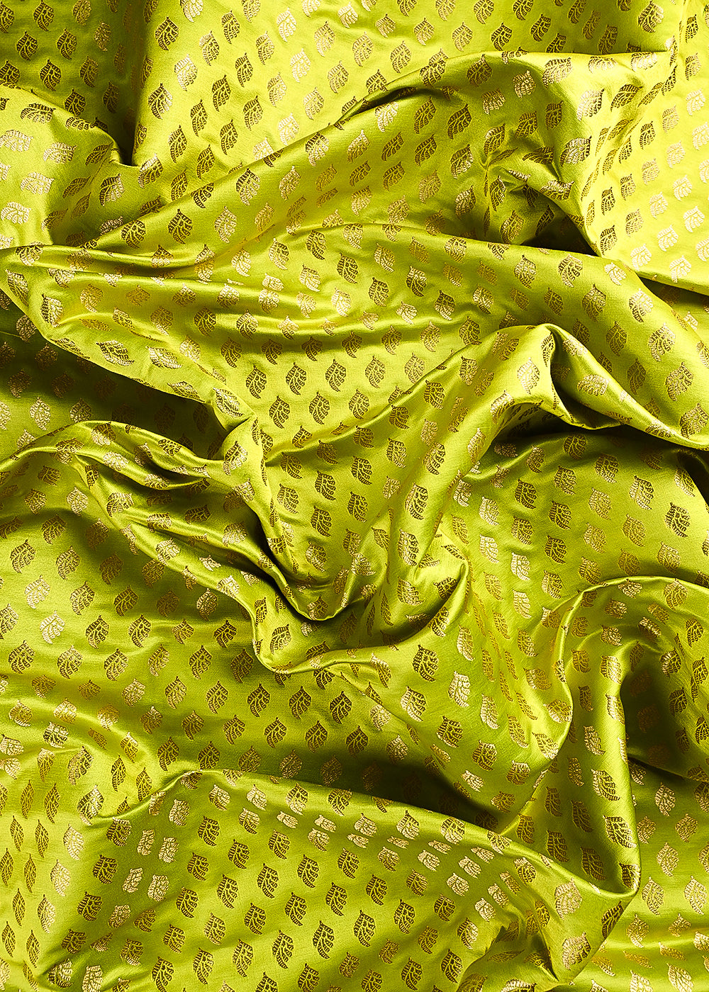 Neon Green Banarasi Brocade Fabric With All Over Thread And Zari Handloom 23840