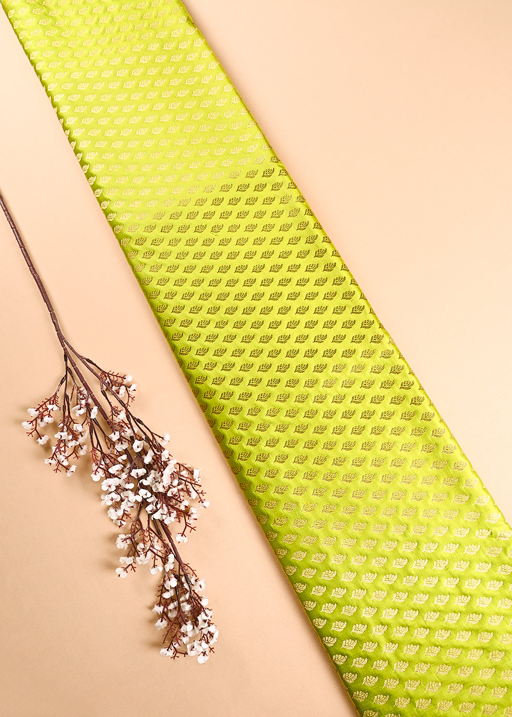 Neon Green Banarasi Brocade Fabric With All Over Thread And Zari Handloom 23840
