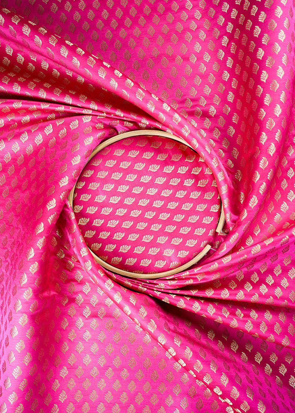 Rani Pink Banarasi Brocade Fabric With All Over Thread And Zari Handloom 23842