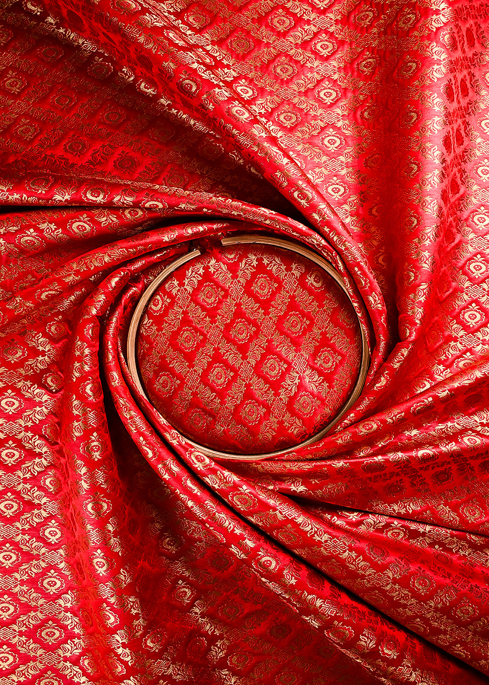 Red Banarasi Brocade Fabric With All Over Thread And Zari Handloom 23845