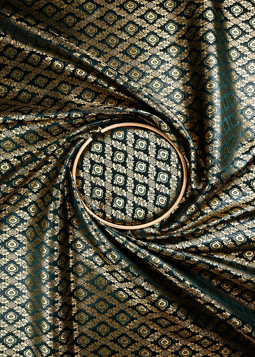 Bottle Green Banarasi Brocade Fabric With All Over Thread And Zari Handloom 23846