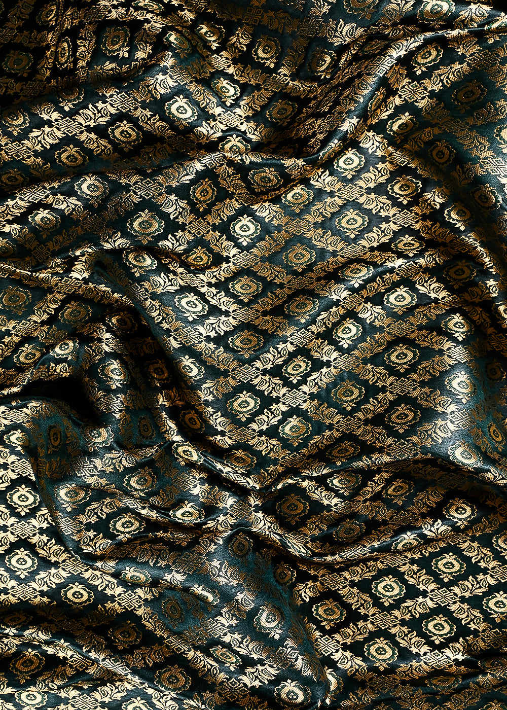 Bottle Green Banarasi Brocade Fabric With All Over Thread And Zari Handloom 23846