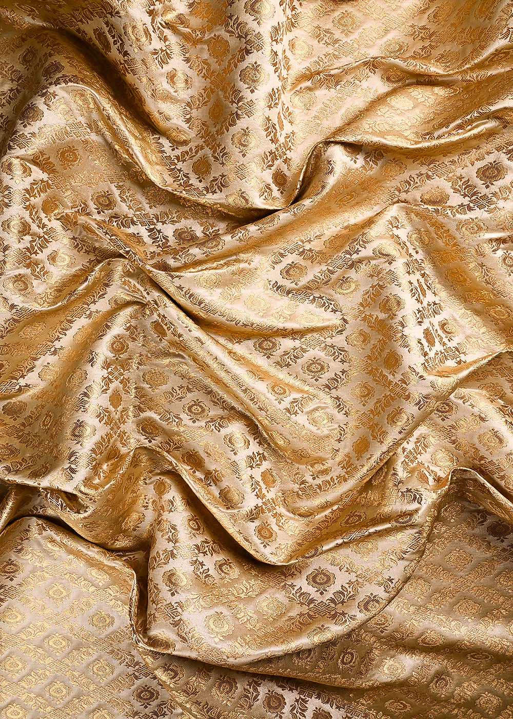 Light Beige Banarasi Brocade Fabric With All Over Thread And Zari Handloom 23847
