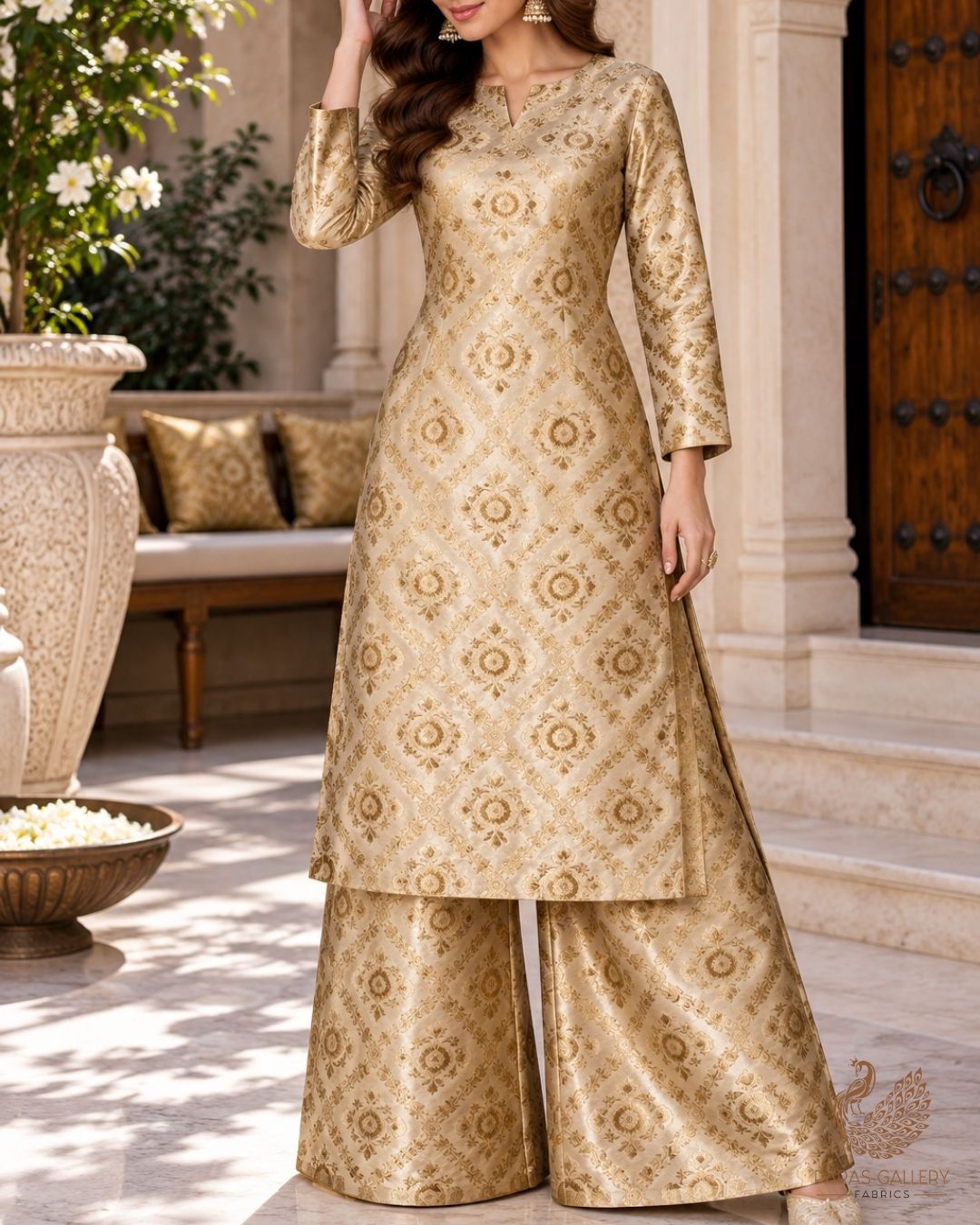 Light Beige Banarasi Brocade Fabric With All Over Thread And Zari Handloom 23847