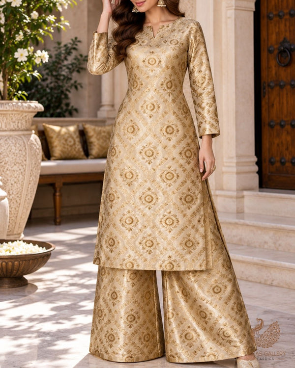 Light Beige Banarasi Brocade Fabric With All Over Thread And Zari Handloom 23847