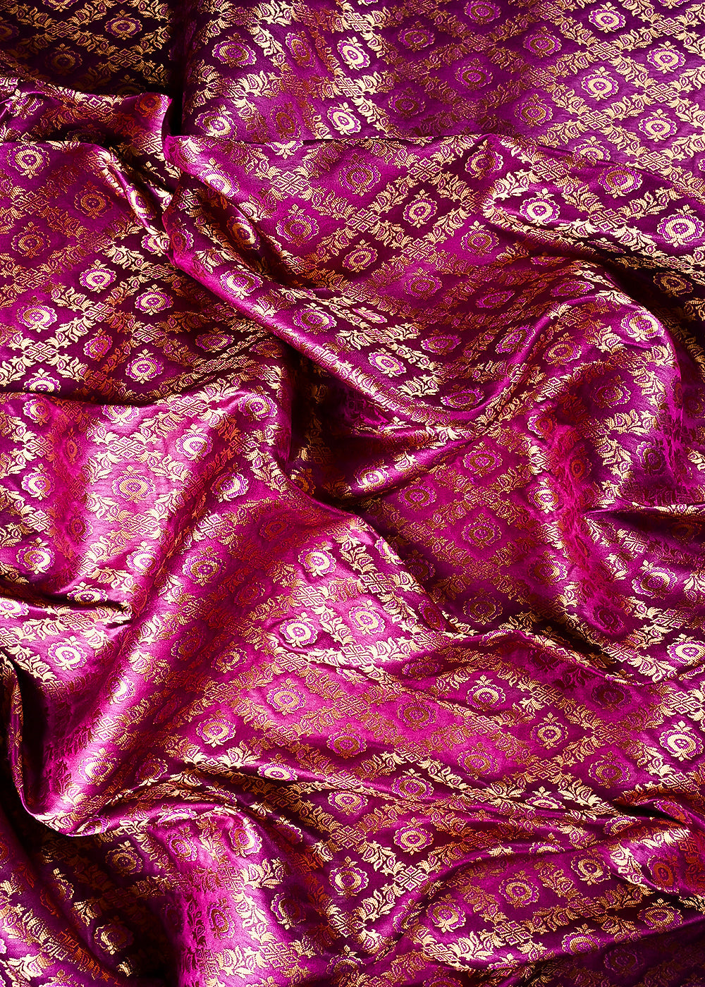 Purple Banarasi Brocade Fabric With All Over Thread And Zari Handloom 23848