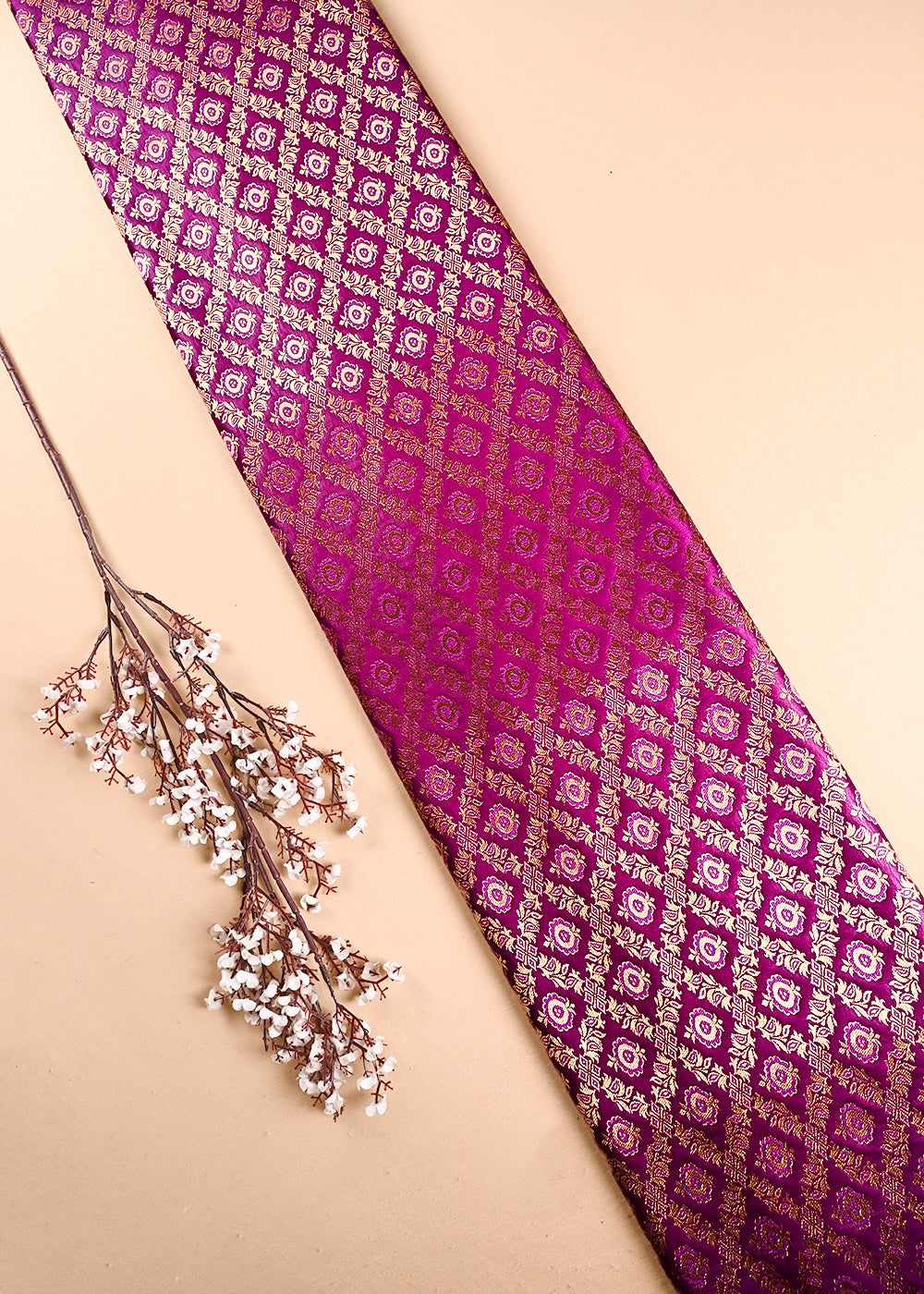 Purple Banarasi Brocade Fabric With All Over Thread And Zari Handloom 23848