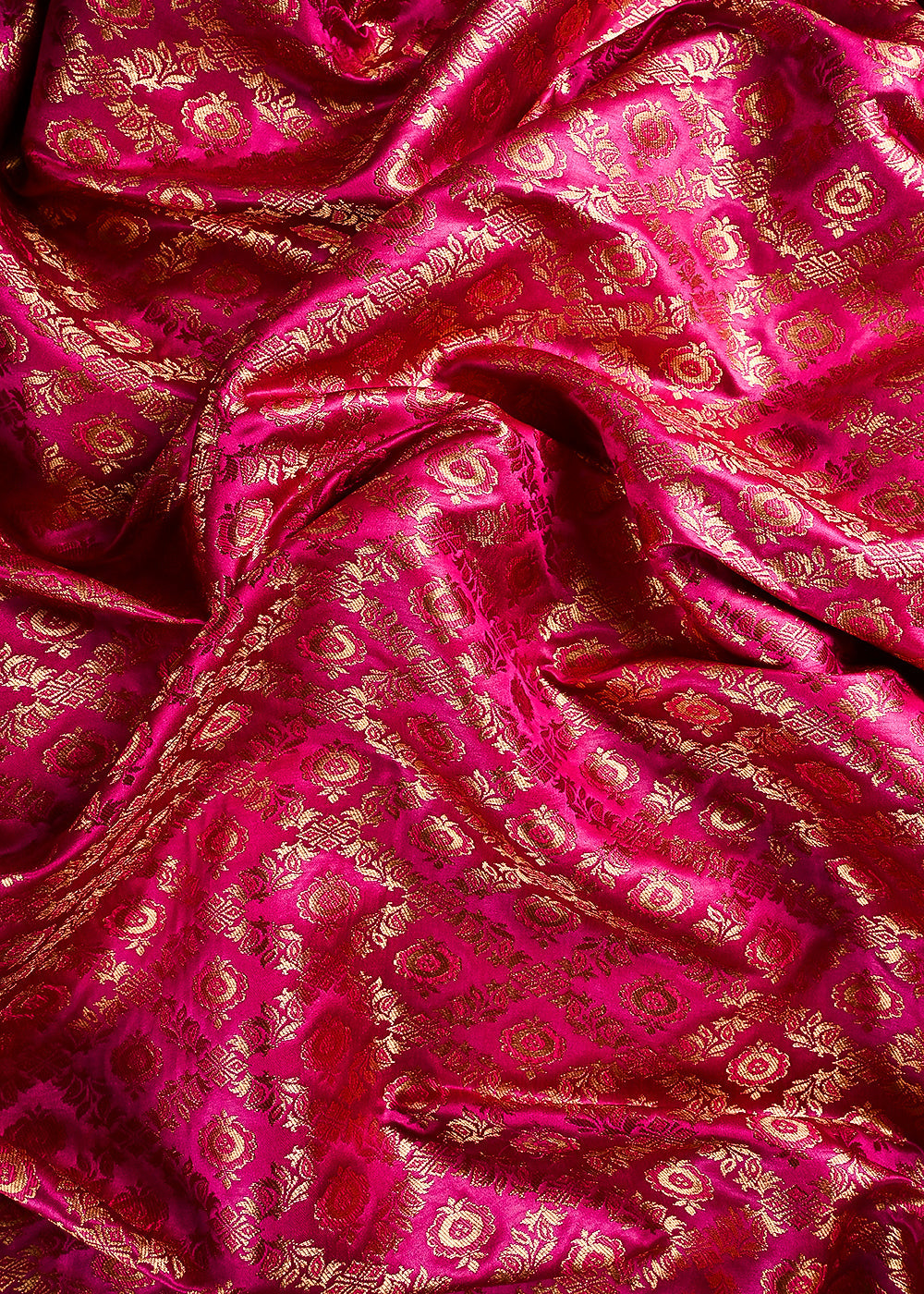 Rani Pink Banarasi Brocade Fabric With All Over Thread And Zari Handloom 23849