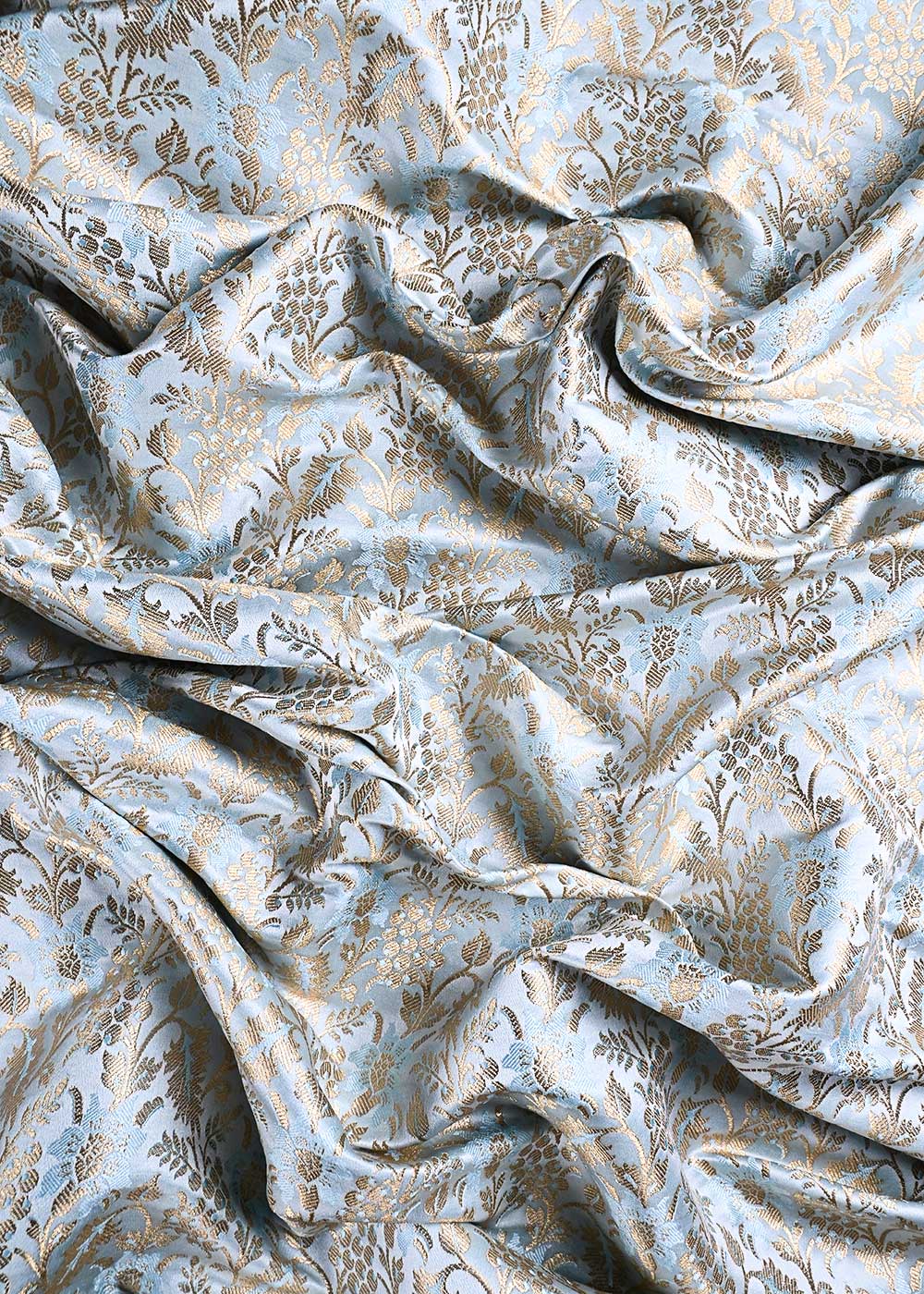 Ice Blue Banarasi Brocade Fabric With All Over Thread And Golden Zari Handloom 23851