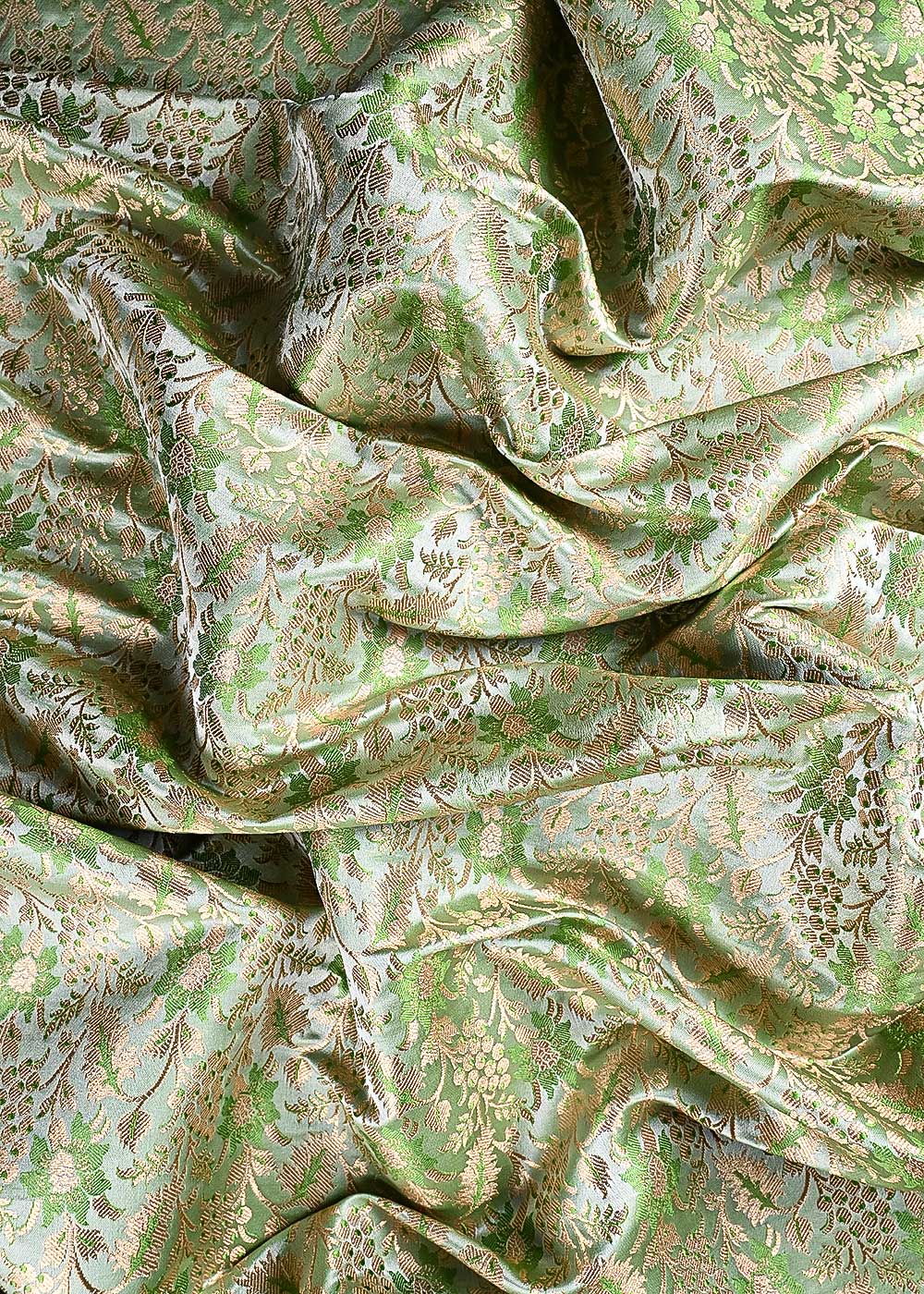 Mint Green Banarasi Brocade Fabric With All Over Thread And Golden Zari Handloom 23852