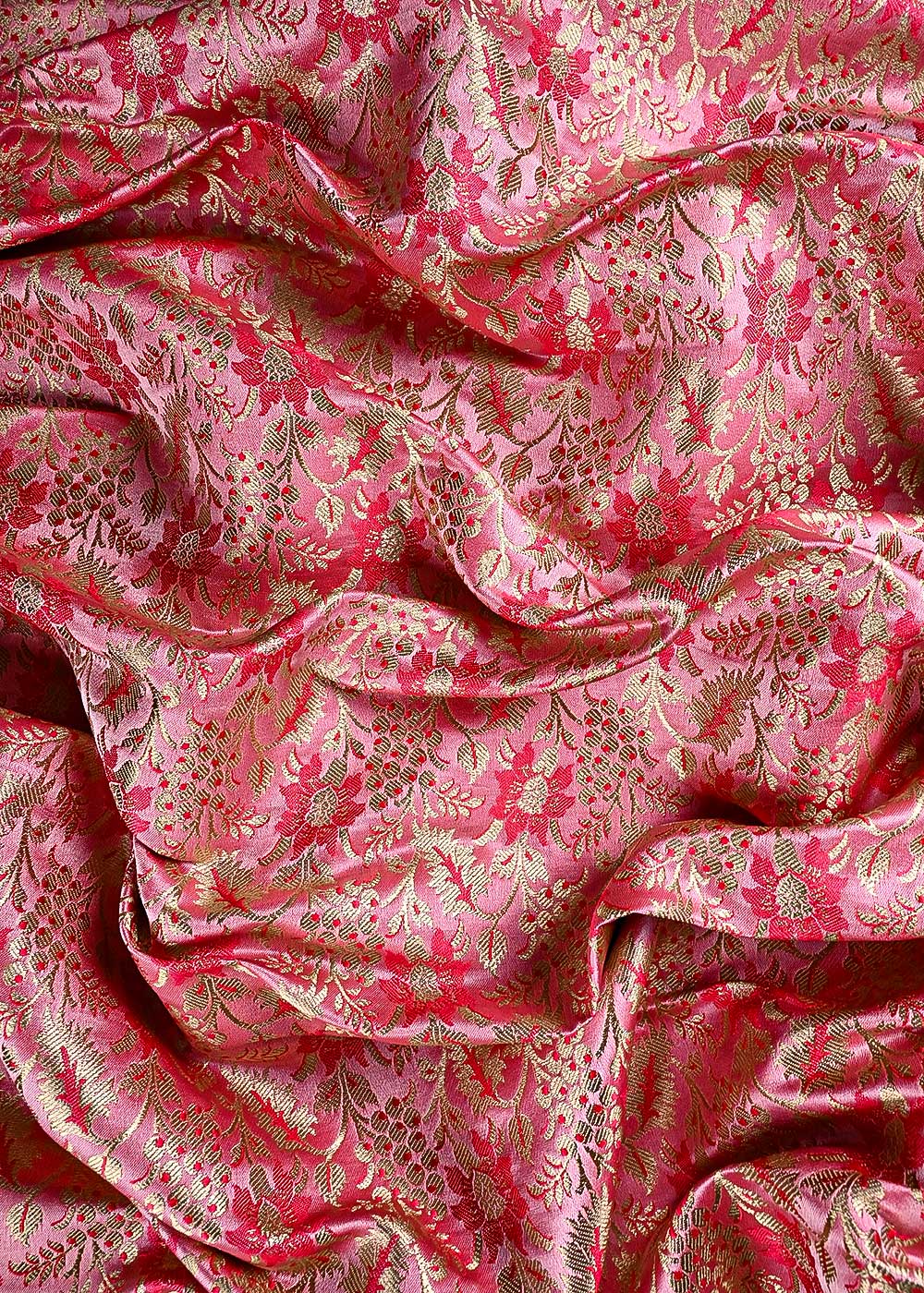 Light Pink Banarasi Brocade Fabric With All Over Thread And Golden Zari Handloom 23853