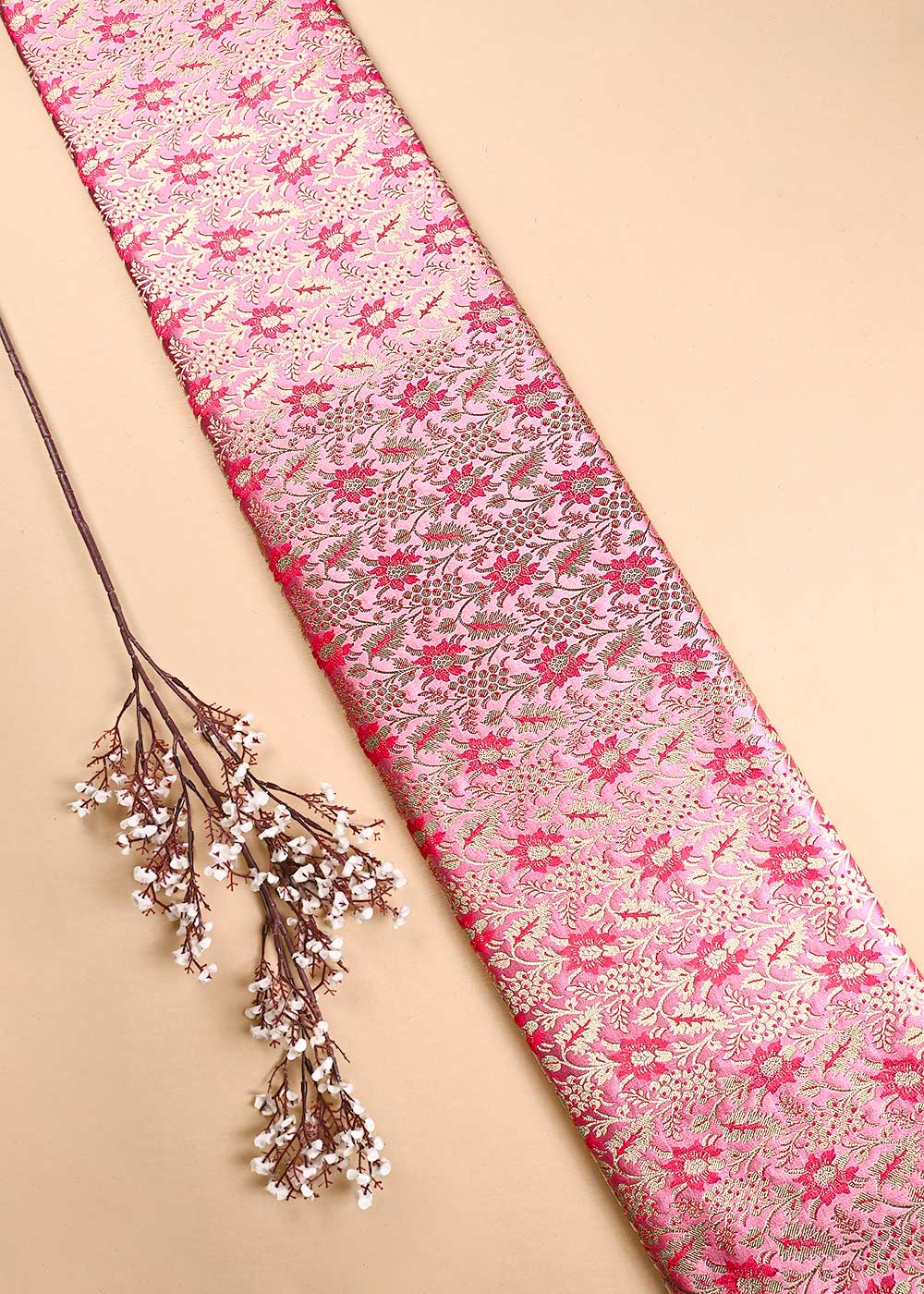 Light Pink Banarasi Brocade Fabric With All Over Thread And Golden Zari Handloom 23853