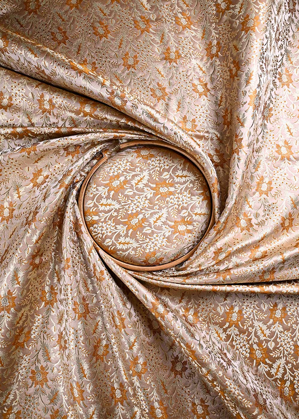 Almond Brown Banarasi Brocade Fabric With All Over Thread And Golden Zari Handloom 23855
