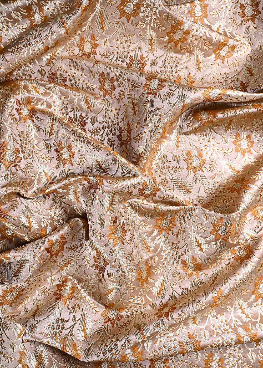 Almond Brown Banarasi Brocade Fabric With All Over Thread And Golden Zari Handloom 23855