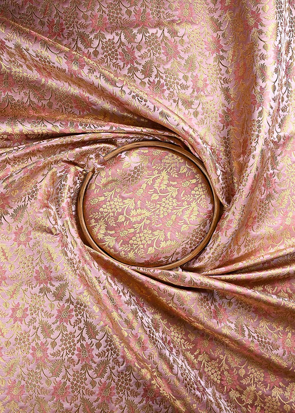 Blush Pink Banarasi Brocade Fabric With All Over Thread And Golden Zari Handloom 23857