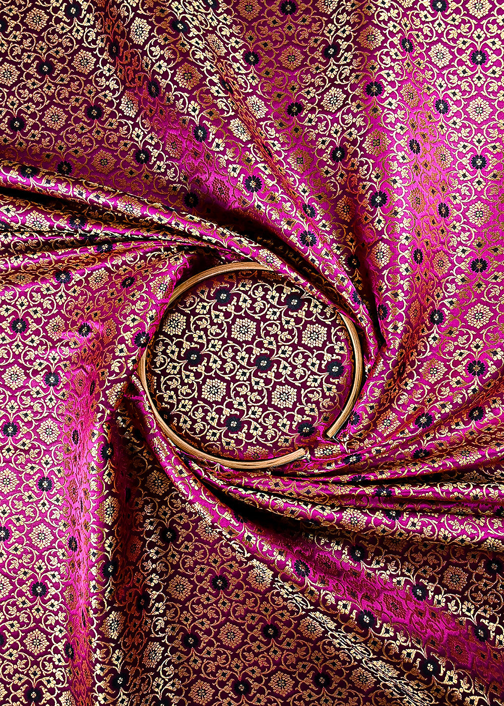 Purple Banarasi Brocade Fabric With All Over Thread And Golden Zari Handloom 23859