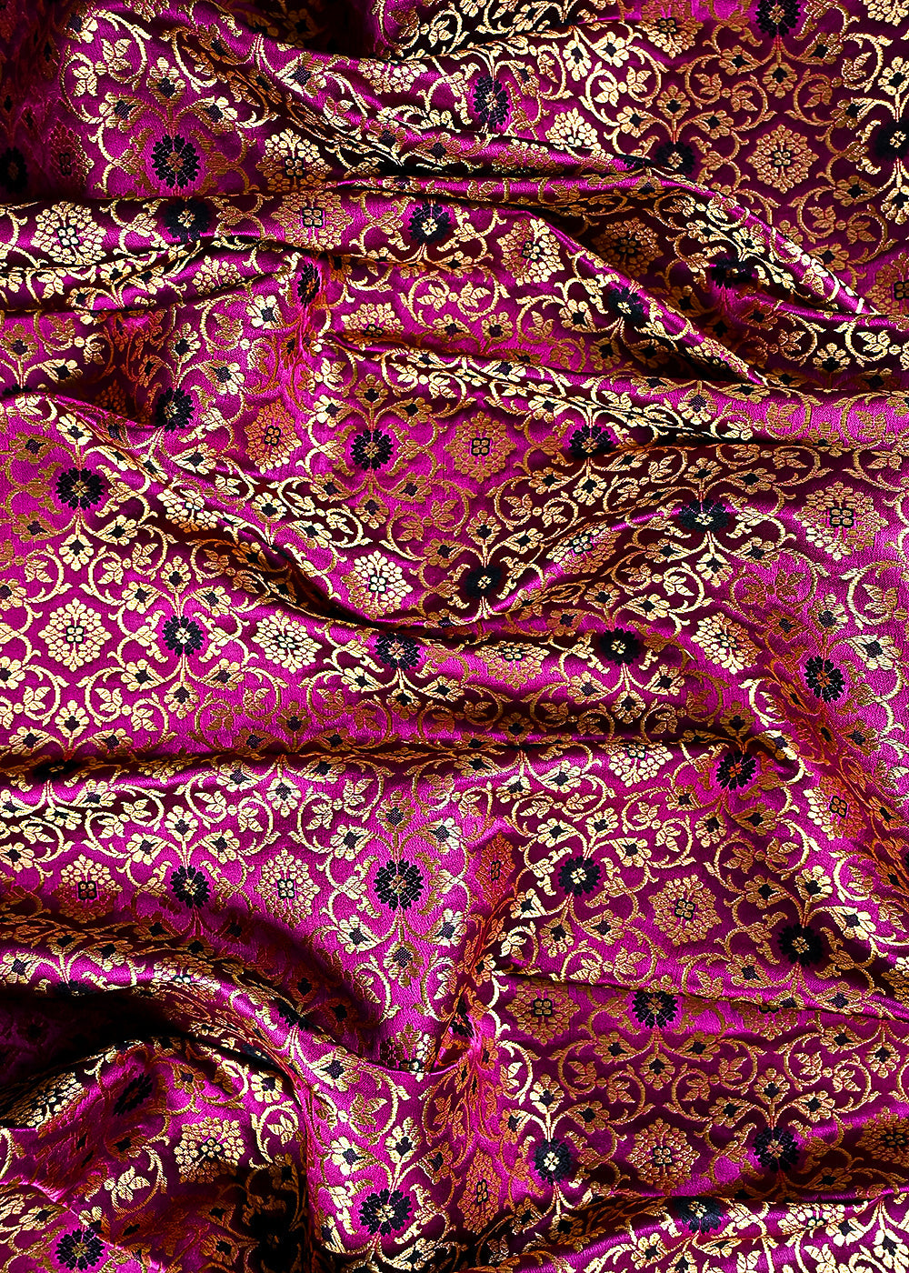 Purple Banarasi Brocade Fabric With All Over Thread And Golden Zari Handloom 23859
